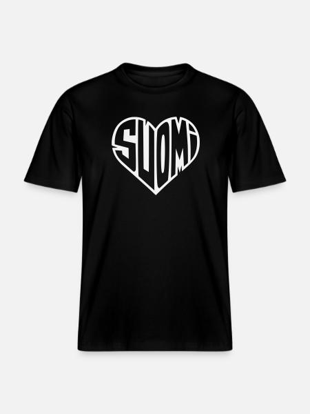 Suomi Heart Lettering - RELAXED FIT Unisex Organic T-Shirt - black
