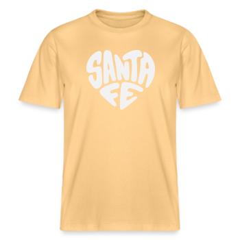 Santa Fe, New Mexico Heart Design -  RELAXED FIT Unisex Organic T-Shirt - washed yellow - Front - Alina (178cm) & Michal (187cm)