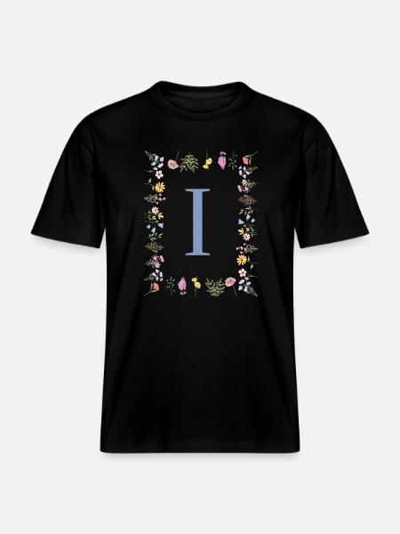 Florale Initial "I" Blumenmonogramm - RELAXED FIT Unisex Organic T-Shirt - Schwarz