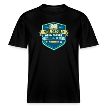 Viel Geduld Wenig Nerven Trotzdem Held -  RELAXED FIT Unisex Organic T-Shirt - Schwarz - Vorne - Alina (178cm) & Michal (187cm)