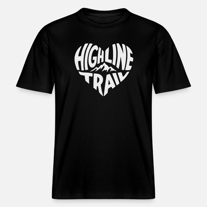 Highline Trail Mountain Trail Logo -  T-shirt unisexe RELAXED FIT en coton bio - noir