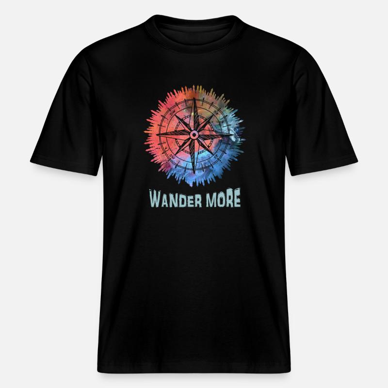 Wander More Compass Batik - RELAXED FIT Unisex Organic T-Shirt - Schwarz