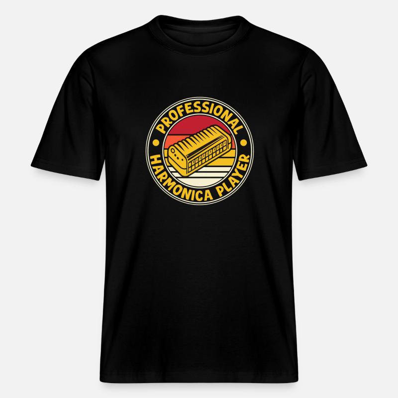 Funny Harmonica Player Professional Harmonica -  T-shirt unisexe RELAXED FIT en coton bio - noir