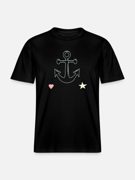 Ankerlinien Motiv Herz Stern -  RELAXED FIT Unisex Organic T-Shirt - Schwarz