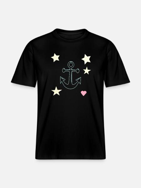 Anker-Handzeichnung mit Sternen Herz -  RELAXED FIT Unisex Organic T-Shirt - Schwarz