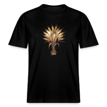 Motif d’automne de l’automne des épis de blé de la grappe de blé pour -  T-shirt unisexe RELAXED FIT en coton bio - noir - Devant - Alina (178cm) & Michal (187cm)