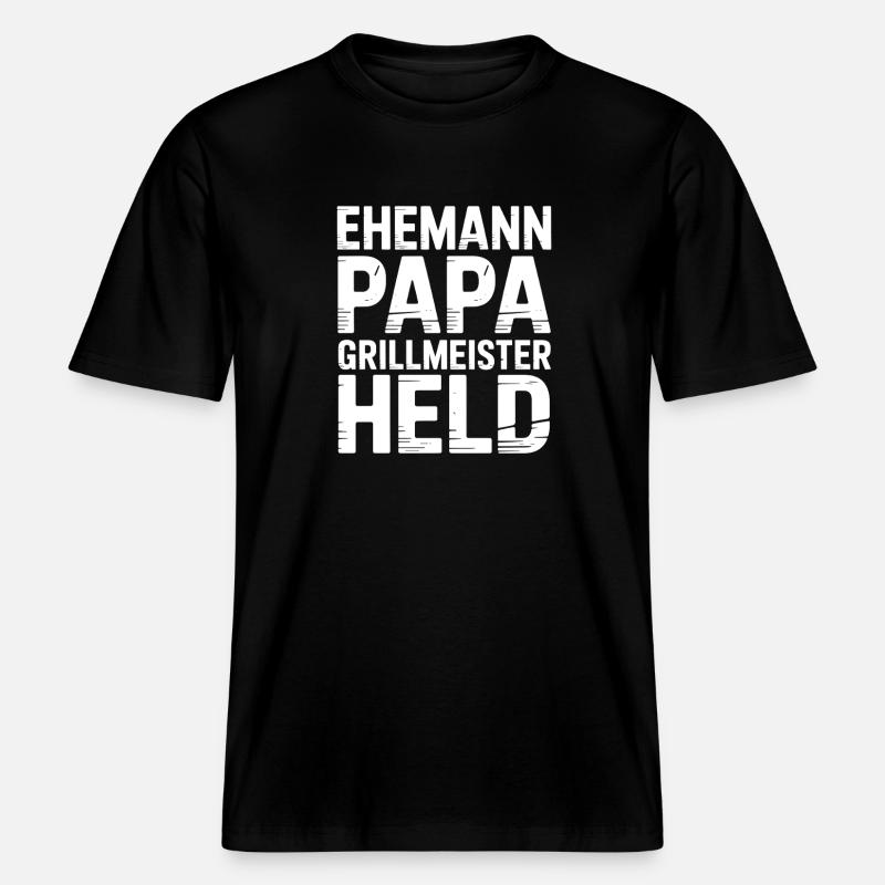 Papa Ehemann Grillheld Grillmeister Geschenk -  RELAXED FIT Unisex Organic T-Shirt - Schwarz
