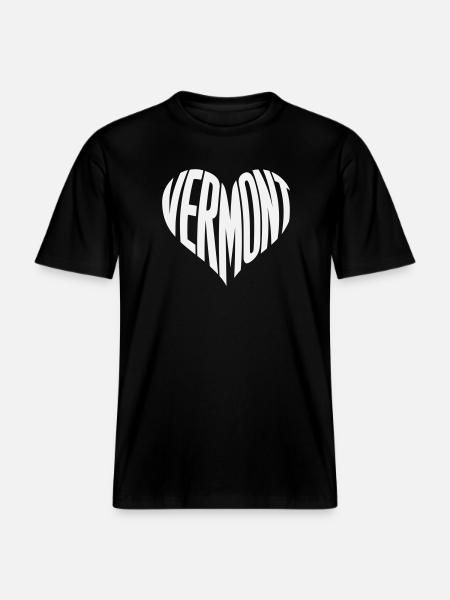 Vermont, USA Heart Typography -  RELAXED FIT Unisex Organic T-Shirt - black