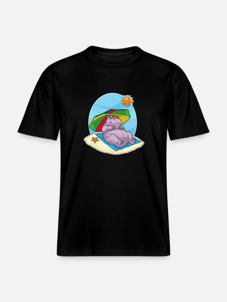 Hippopotamus Beach Parasol Summer - RELAXED FIT Unisex Organic T-Shirt - black