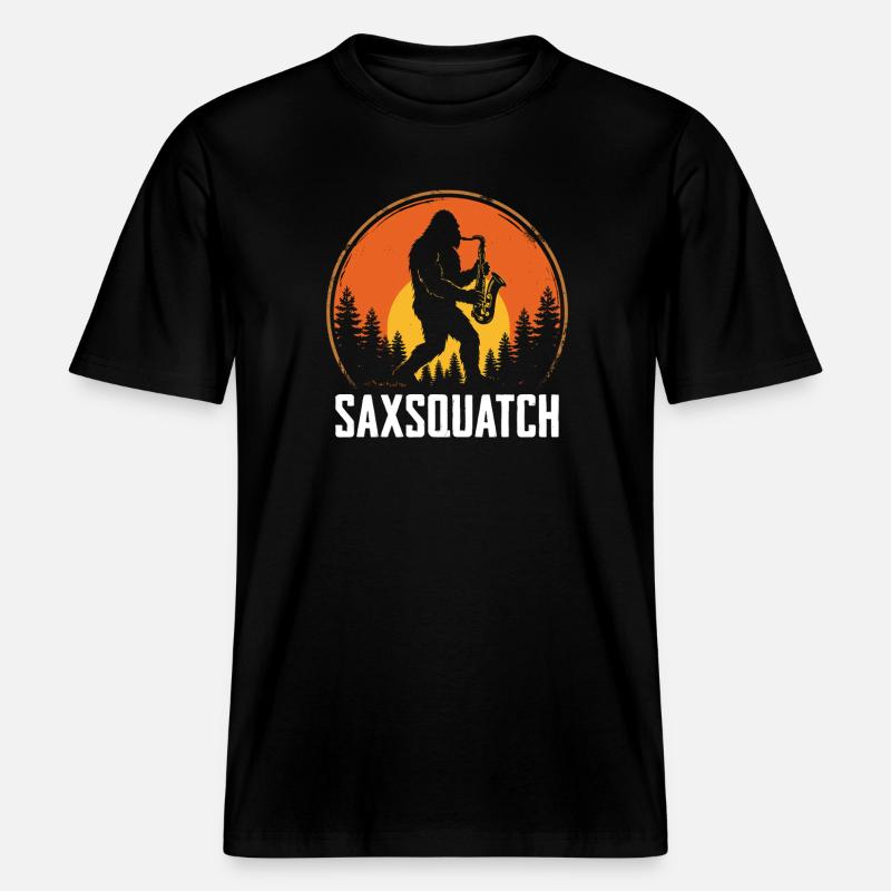 Saxsquatch - Sasquatch Playing Saxophone  -  RELAXED FIT Unisex Organic T-Shirt - black