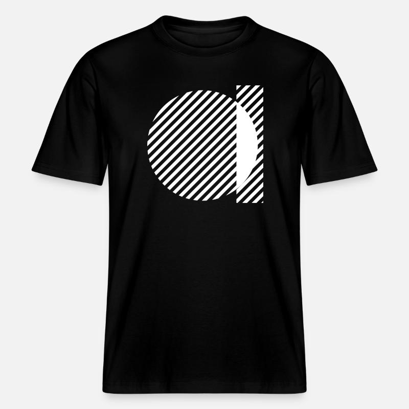 Geometric Stripe Circles Monochrome Pattern - RELAXED FIT Unisex Organic T-Shirt - black