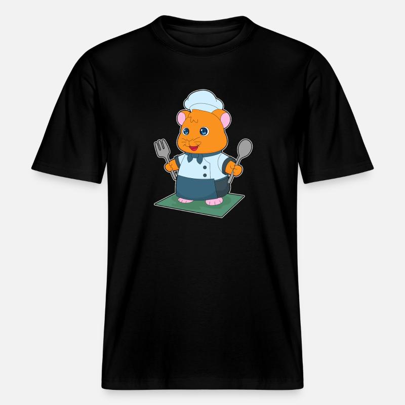 Hamster Besteck Kochen Küche -  RELAXED FIT Unisex Organic T-Shirt - Schwarz