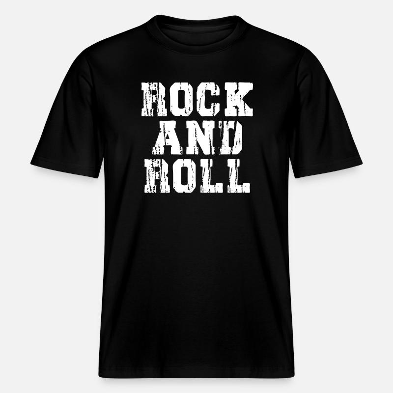 Rock and Roll Distressed Text Logo -  RELAXED FIT Unisex Organic T-Shirt - black