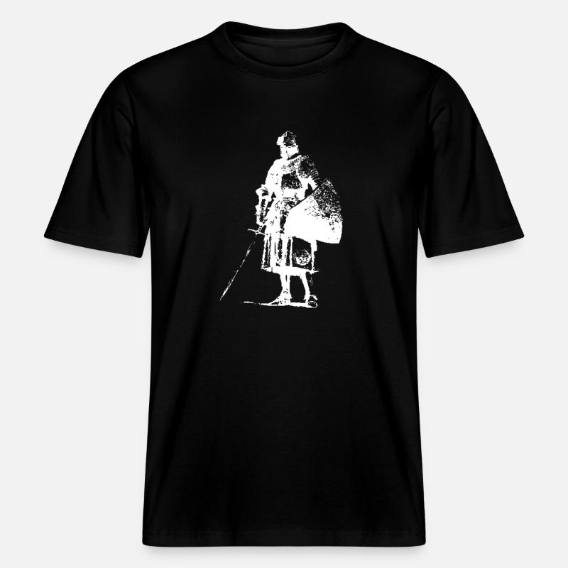 Einsamer Ritter mit Banner-Silhouette -  RELAXED FIT Unisex Organic T-Shirt - Schwarz