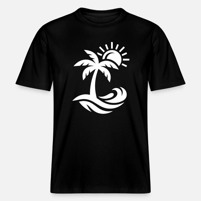Océan Palm Tree Beach -  T-shirt unisexe RELAXED FIT en coton bio - noir