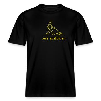 exe ausführen gelb -  RELAXED FIT Unisex Organic T-Shirt - Schwarz - Vorne - Alina (178cm) & Michal (187cm)
