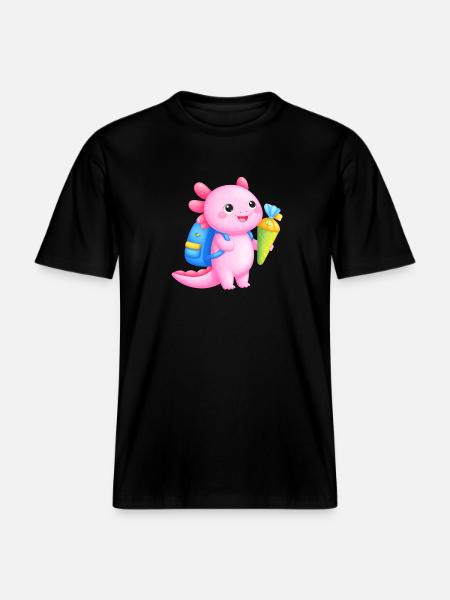 Kawaii Axolotl mit Schultüte – Zur Einschulung -  RELAXED FIT Unisex Organic T-Shirt - Schwarz
