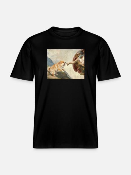 Dog God Hand Pomeranian Dog meme -  RELAXED FIT Unisex Organic T-Shirt - black