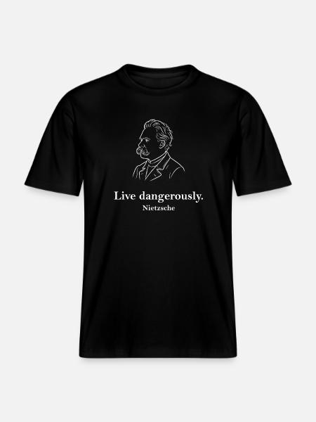Live Dangerously Nietzsche Portrait - RELAXED FIT Unisex Organic T-Shirt - black