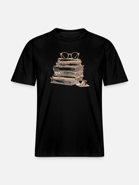 Stack of books with glasses -  RELAXED FIT Unisex Organic T-Shirt - black