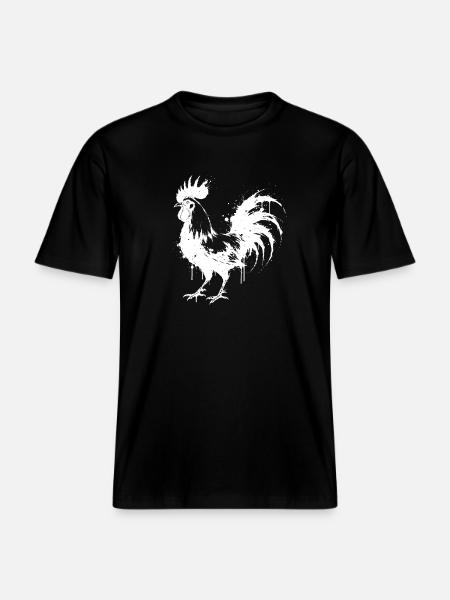 Abstract Rooster White Ink Splatter - RELAXED FIT Unisex Organic T-Shirt - black