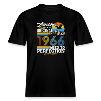 Jahrgang 1966 Vintage Retro Geburtstag Geschenk -  RELAXED FIT Unisex Organic T-Shirt - Schwarz - Vorne - Alina (178cm) & Michal (187cm)