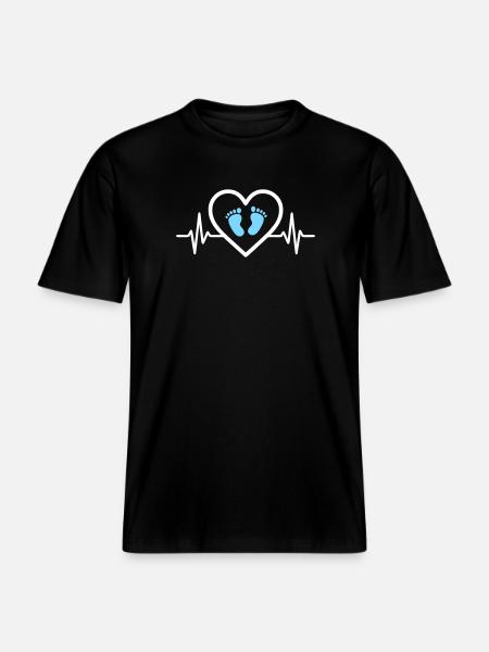 Pregnancy Announcement Heart Blue Footprints Boy -  RELAXED FIT Unisex Organic T-Shirt - black