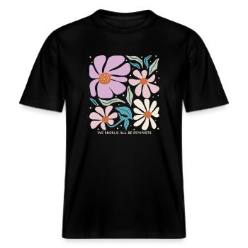 Subtiles Feministisches Statement Design -  RELAXED FIT Unisex Organic T-Shirt - Schwarz - Vorne - Alina (178cm) & Michal (187cm)