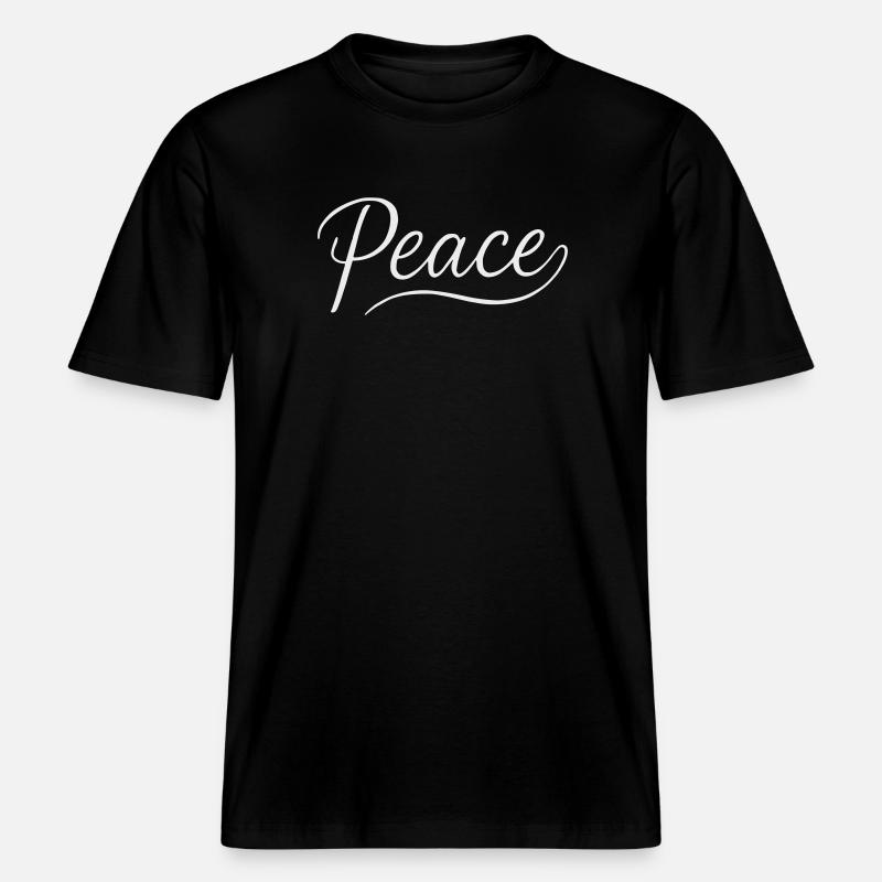 Peace Lettering Cursive Font -  RELAXED FIT Unisex Organic T-Shirt - black