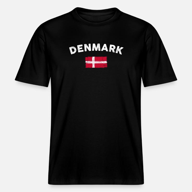 Emblème du drapeau du Danemark - T-shirt unisexe RELAXED FIT en coton bio - noir