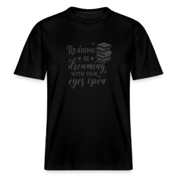Reading is dreaming -  RELAXED FIT Unisex Organic T-Shirt - black - Front - Alina (178cm) & Michal (187cm)