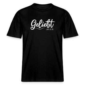 Geliebt, Bibelvers -  RELAXED FIT Unisex Organic T-Shirt - Schwarz - Vorne - Alina (178cm) & Michal (187cm)