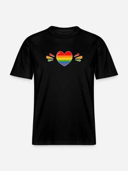 Rainbow Sparkling heart BLACK SHIRT -  RELAXED FIT Unisex Organic T-Shirt - black
