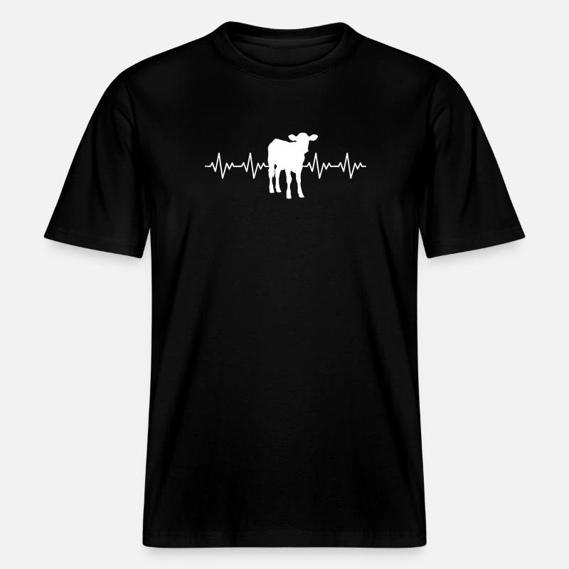 Bauer Kalb EKG Herzschlag -  RELAXED FIT Unisex Organic T-Shirt - Schwarz
