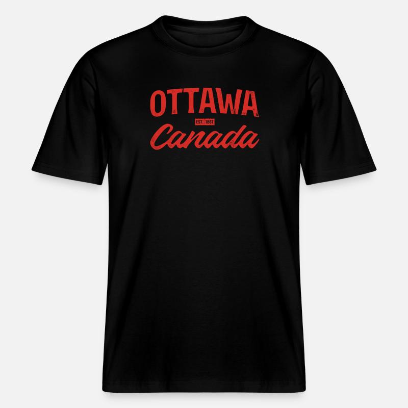 Ottawa Canada Retro Script Rouge -  T-shirt unisexe RELAXED FIT en coton bio - noir