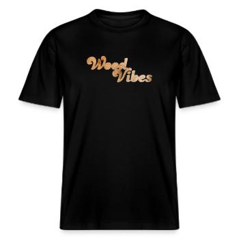 Wood Vibes good coole Quotes Holz Wald Natur Fan -  RELAXED FIT Unisex Organic T-Shirt - black - Front - Alina (178cm) & Michal (187cm)