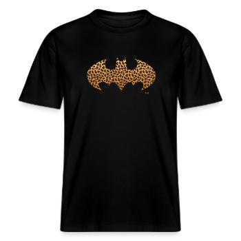Batman Leoprint Logo -  RELAXED FIT Unisex Organic T-Shirt - Schwarz - Vorne - Alina (178cm) & Michal (187cm)