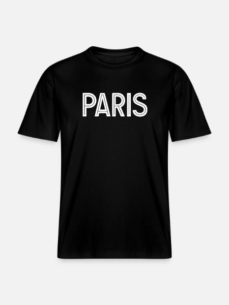Paris White Geometric Typography -  RELAXED FIT Unisex Organic T-Shirt - black