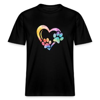 Paw Dogs Coeur Chien Patte Chien Amoureux des Chiens -  T-shirt unisexe RELAXED FIT en coton bio - noir - Devant - Alina (178cm) & Michal (187cm)