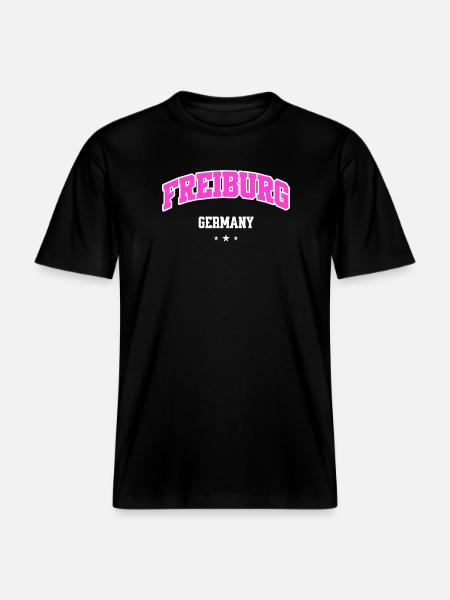 Freiburg Pink Logo Lettering - RELAXED FIT Unisex Organic T-Shirt - black