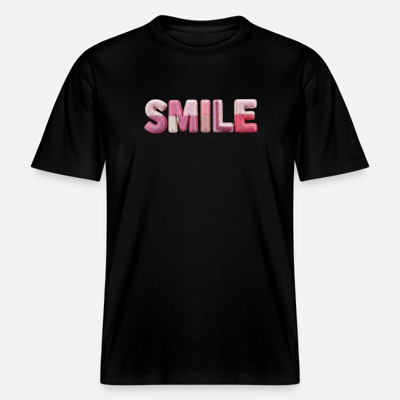 Plüsch Smile Schriftzug Patchwork Trend -  RELAXED FIT Unisex Organic T-Shirt - Schwarz