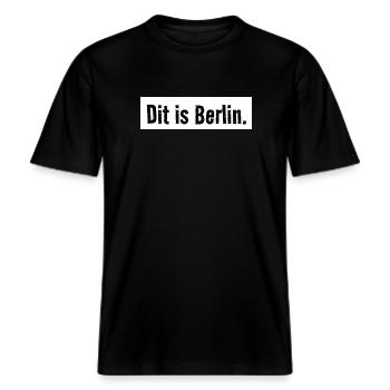 Dit is Berlin. Urban. Stadt. Hauptstadt. Spruch -  RELAXED FIT Unisex Organic T-Shirt - Schwarz - Vorne - Alina (178cm) & Michal (187cm)