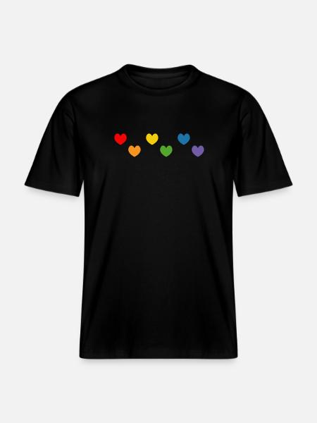Rainbow Heart Tshirt Mix LGBTQ - RELAXED FIT Unisex Organic T-Shirt - black