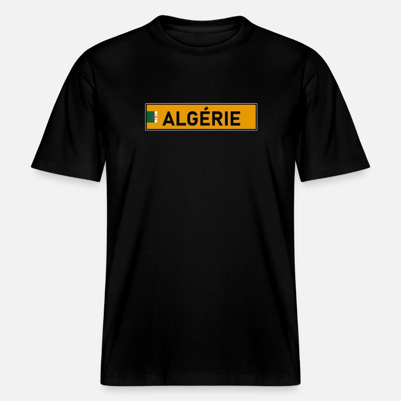 Plaque d'immatriculation Algérie Jaune -  T-shirt unisexe RELAXED FIT en coton bio - noir
