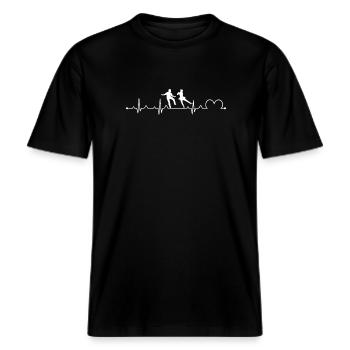 Irischer Step-Tanz Herzschlag EKG Irischer Tänzer -  RELAXED FIT Unisex Organic T-Shirt - Schwarz - Vorne - Alina (178cm) & Michal (187cm)
