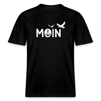 Moin Küste Meer Anker Möwen Maritimes Geschenk -  RELAXED FIT Unisex Organic T-Shirt - Schwarz - Vorne - Alina (178cm) & Michal (187cm)