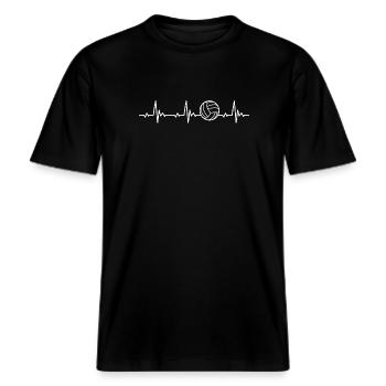 Volleyball Heartbeat für Volleyballspieler -  RELAXED FIT Unisex Organic T-Shirt - Schwarz - Vorne - Alina (178cm) & Michal (187cm)