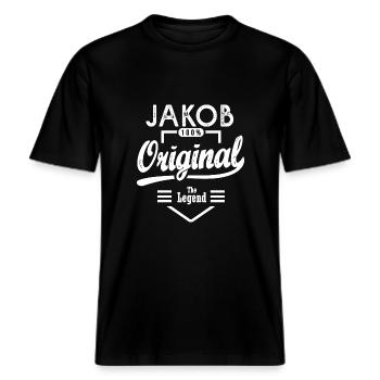 Giv Jakob originalt personligt navn jakob -  Økologisk unisex T-shirt RELAXED FIT - sort - Foran - Alina (178cm) & Michal (187cm)