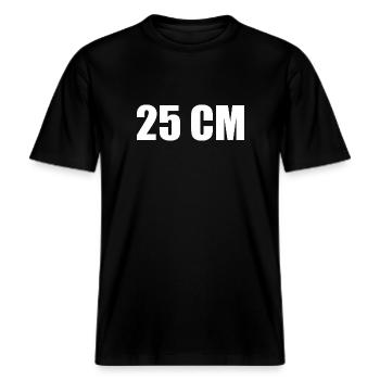 25 cm -  RELAXED FIT Unisex Organic T-Shirt - Schwarz - Vorne - Alina (178cm) & Michal (187cm)
