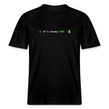 It's Always DNS – Sysadmin Terminal Design -  RELAXED FIT Unisex Organic T-Shirt - Schwarz - Vorne - Alina (178cm) & Michal (187cm)